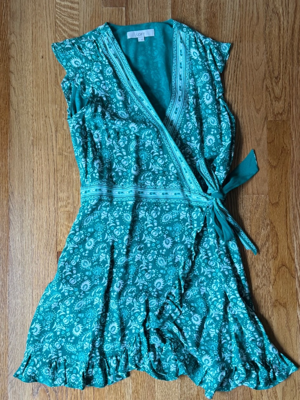 LOFT Sleeveless Floral Ruffle Trim Romper, Green, Small